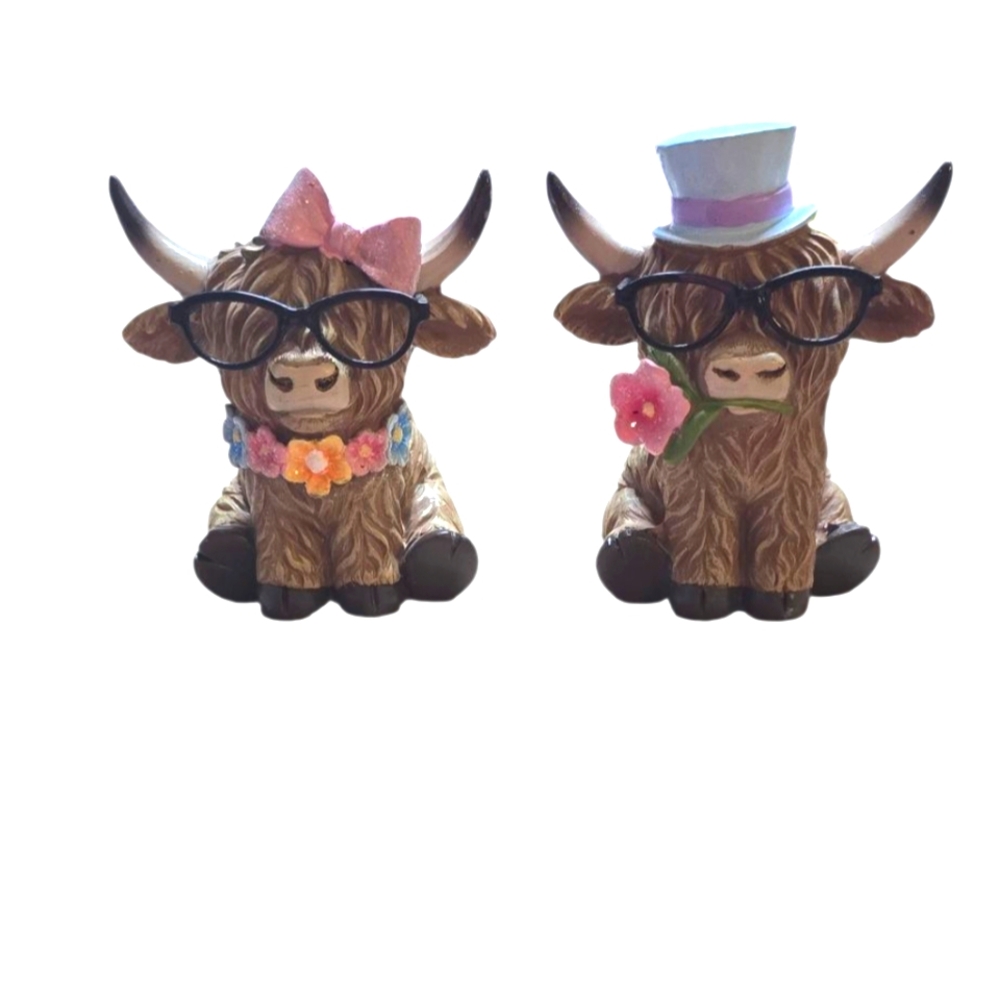 Hobby Lobby Adorable Spring Highland Cow Figurines Set Of 2
